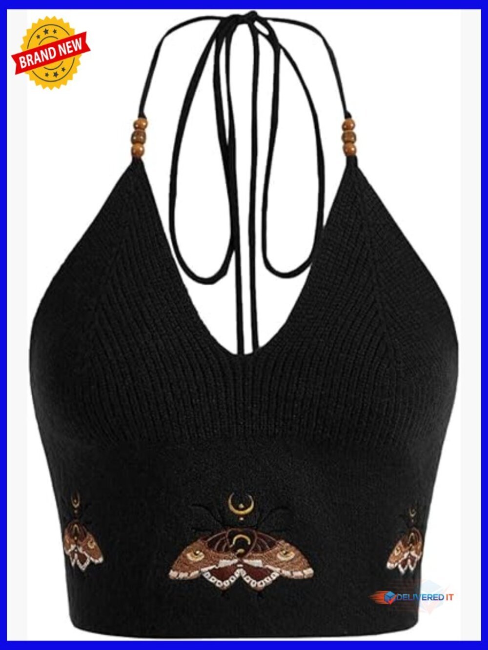 Y2k Halter Crop Top Hollow Out Tie Back Knit Festival Cowgirl Shirt
